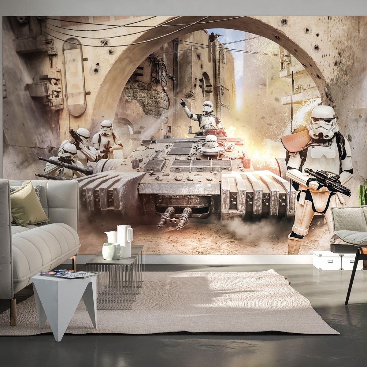 Papel pintado fotográfico Komar Star Wars Tanktrooper 250 x 400 cm Tejido no tejido Protección contra incendios Stormtrooper Combate Rebeldes