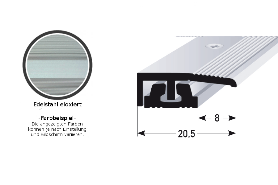 Perfiles de remate y canteado Auer Harvest, ancho 20,5 mm, altura de canteado 4-7 mm, aluminio anodizado