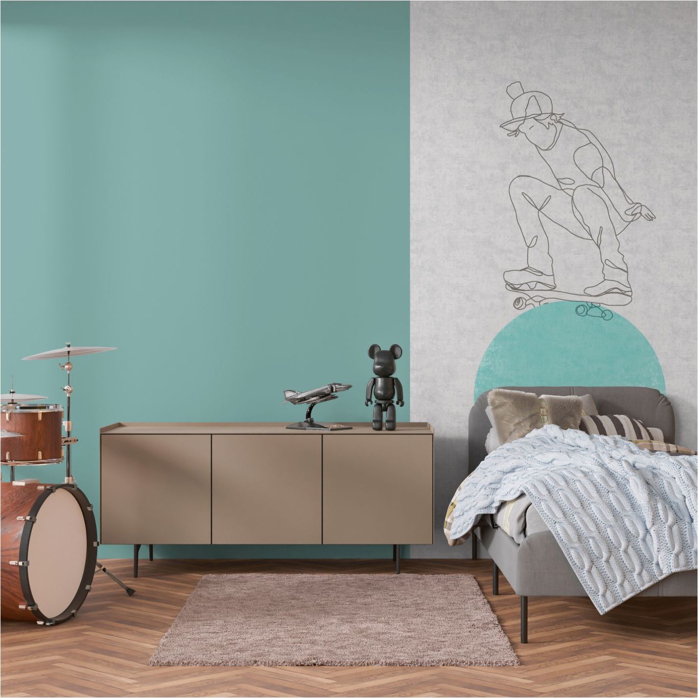 Fotomural para habitación infantil 770681 Motivos estampados en azul y gris Lilly & Luis Skater A.S. Création