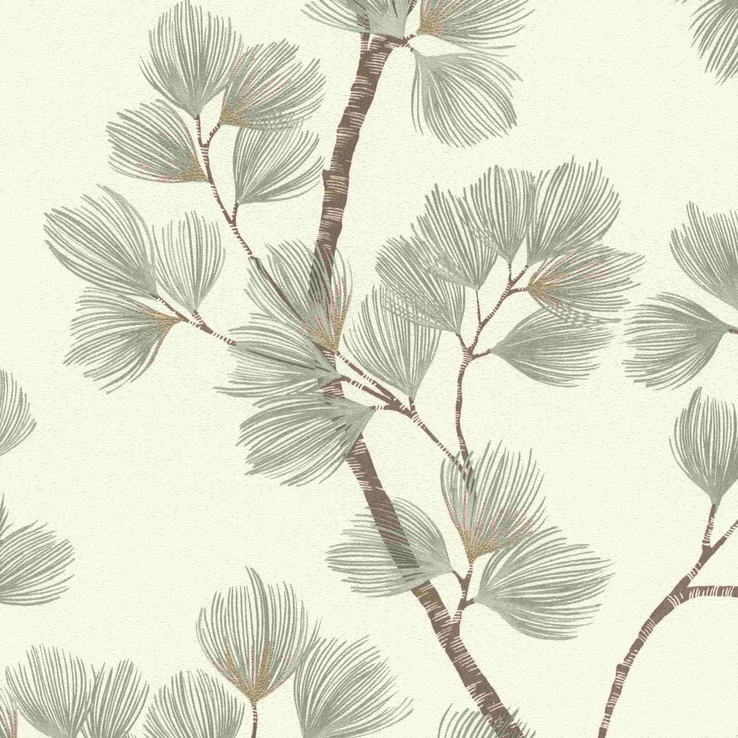 Papel pintado no tejido Rasch Symphony 866902 0,53 x 10,05 m Estampado botánico: Selva, blanco, marrón y verde