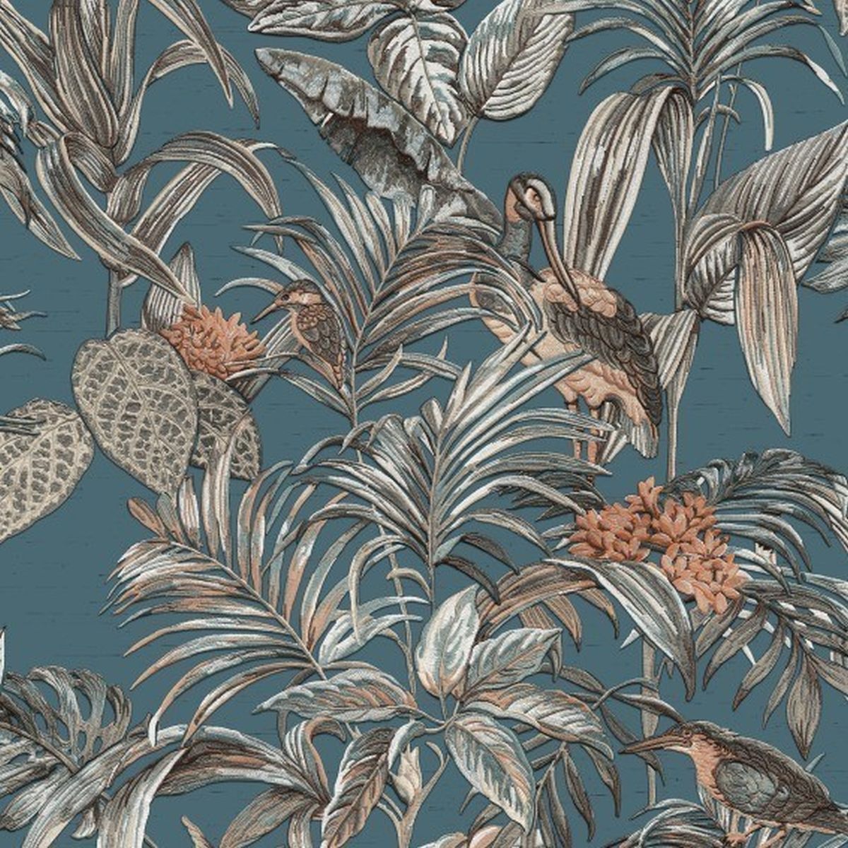 DesignID Wallstitch 120016 Papel pintado no tejido Diseño floral 0,53 x 10,05 m Azul