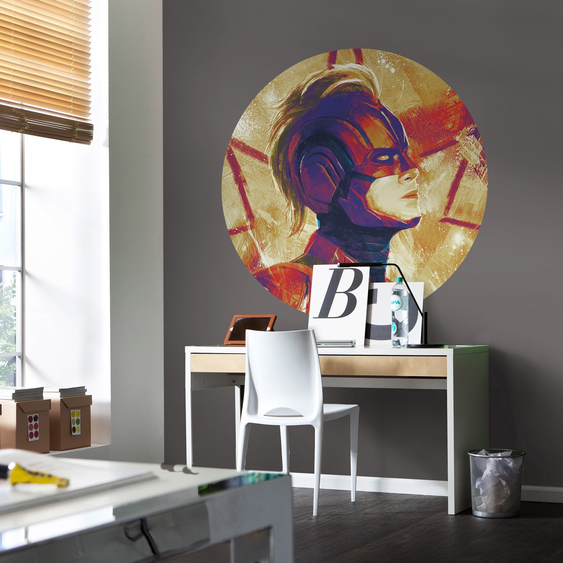 Papel pintado fotográfico Komar Marvel Avengers con casco del Capitán América, 125 x 125 cm, tejido no tejido, autoadhesivo, estilo mohicano.